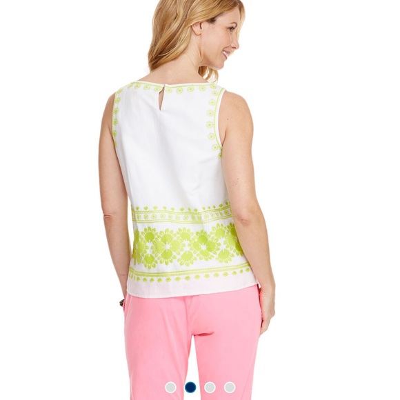 Vineyard Vines neon green and white embroidered sleeveless top size 10 - Picture 2 of 11